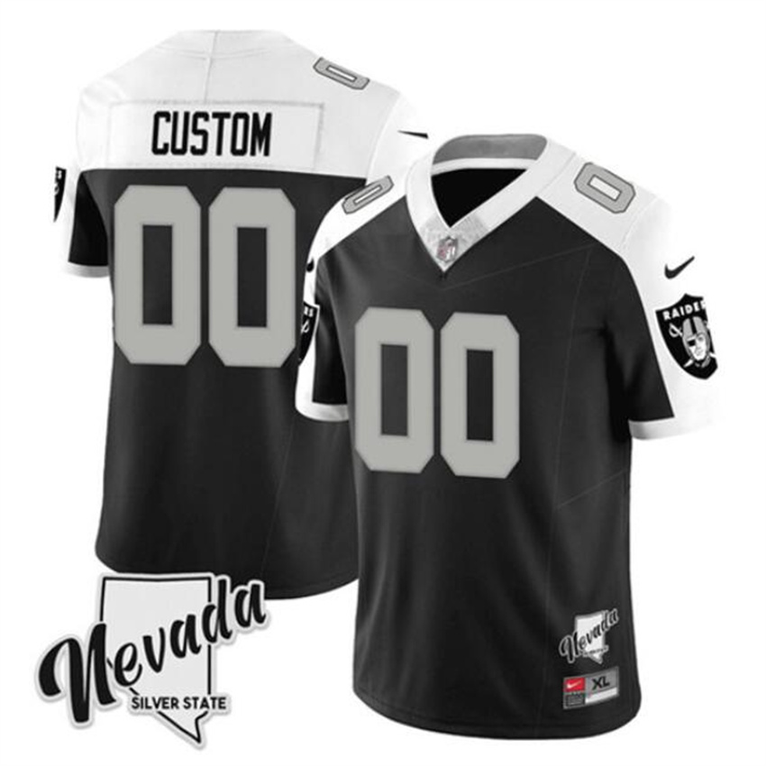 Men's Black/White Las Vegas Raiders Customized 2023 F.U.S.E Nevada Silver Stat Stitched Jersey